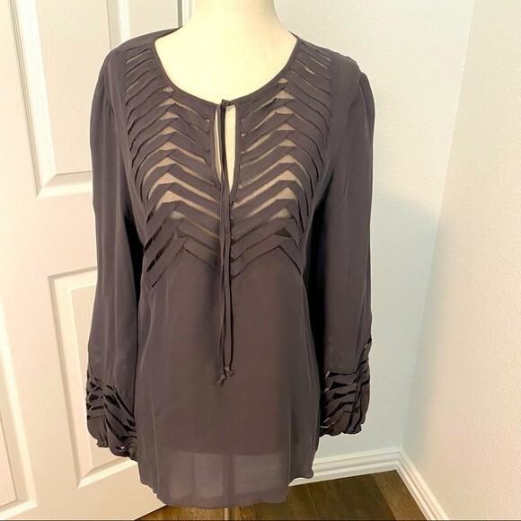 NWT PARKER Silk V-neck Long sleeve Sexy Key Hole Cut Outs luxury SZ L - Picture 2 of 12
